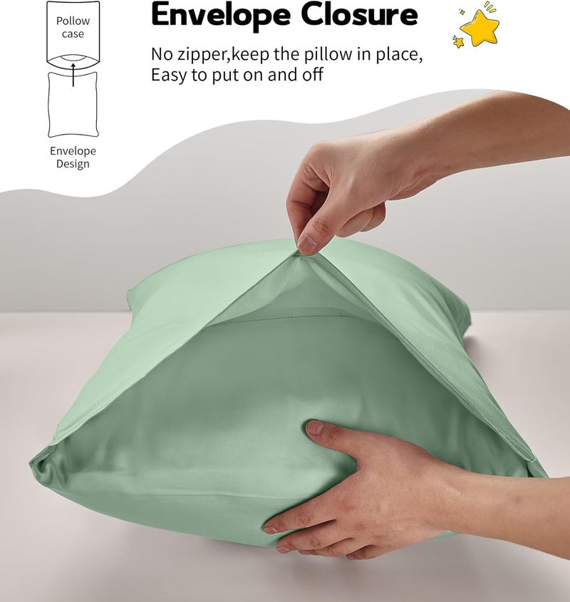 DEEPDREAM Toddler Pillowcases for 13x18 Pillow 2 Pack, 100% Cotton Travel Pillow Case Cover, 600 Thread Count Cotton Pillow Covers, Soft & Breathable Small Pillow Cases Envelope Closure, Zephyr Green - Image 4